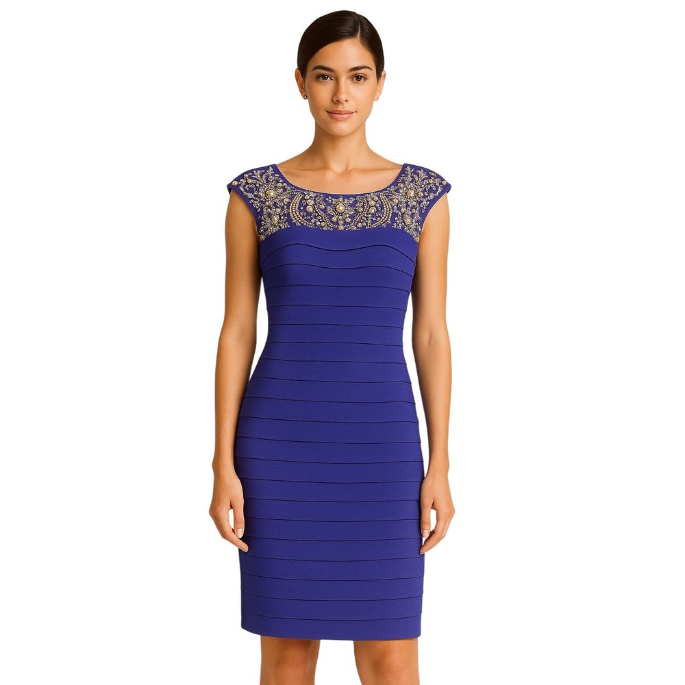 Sherri Hill  Purple Embellished Cap Sleeve Cocktail Dress Bodycon Size 6‎